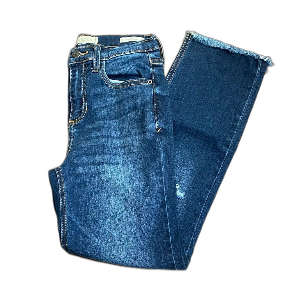 Harper Heritage Straight Leg Destructed High Rise Denim Jeans